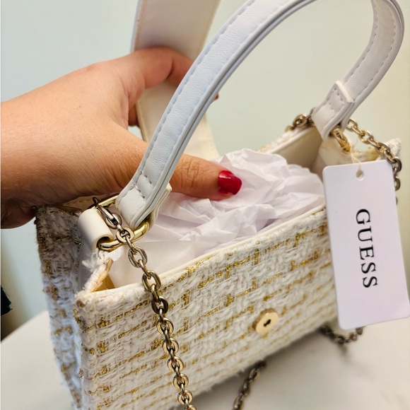 GUESS Cream Tweed Top-Handle Chain Satchel 7.5 by 8 inches Pretty cute - Picture 7 of 14